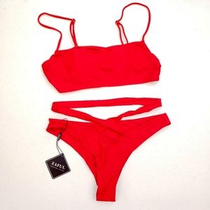 NWT Red Bandau Bikini Top with Cheeky Bottoms - Size L